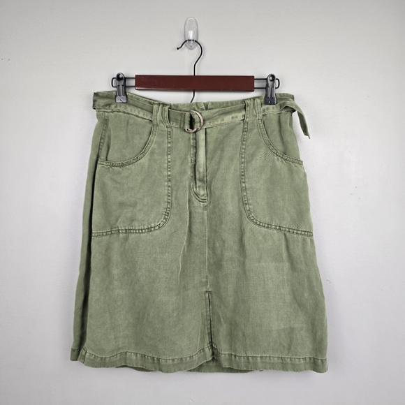 SANCTUARY Holly Linen Blend Skirt Knee Length Olive‎ Green Womens Size M Utility - Picture 3 of 11
